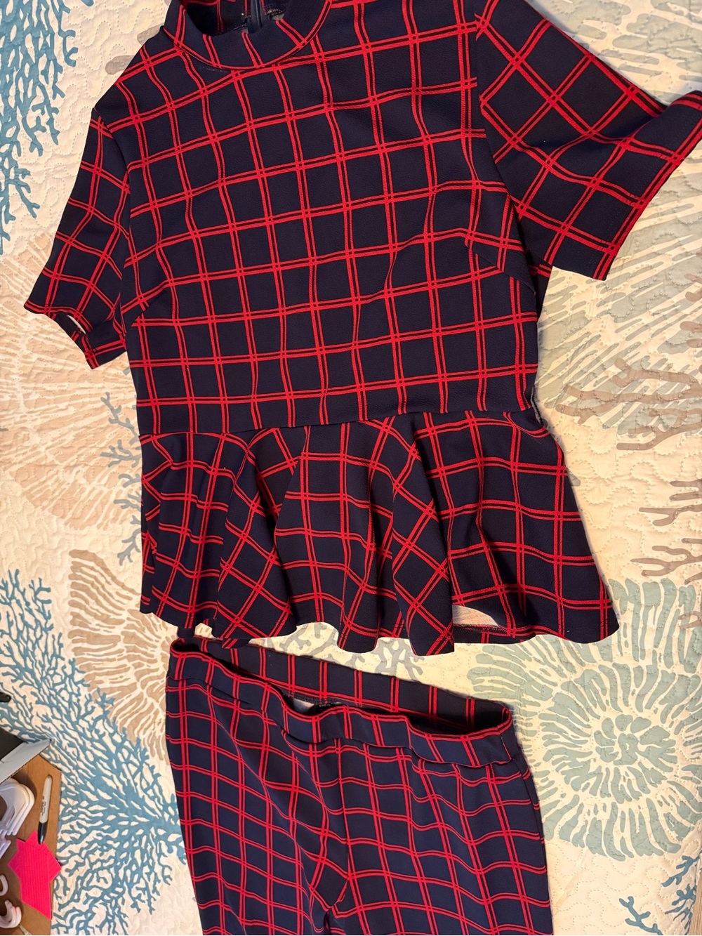 SHEIN Navy and Red Windowpane Dress (2XL)